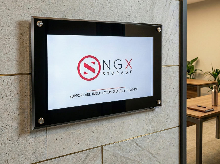 a digital banner on the wall saying installation and support specialist training