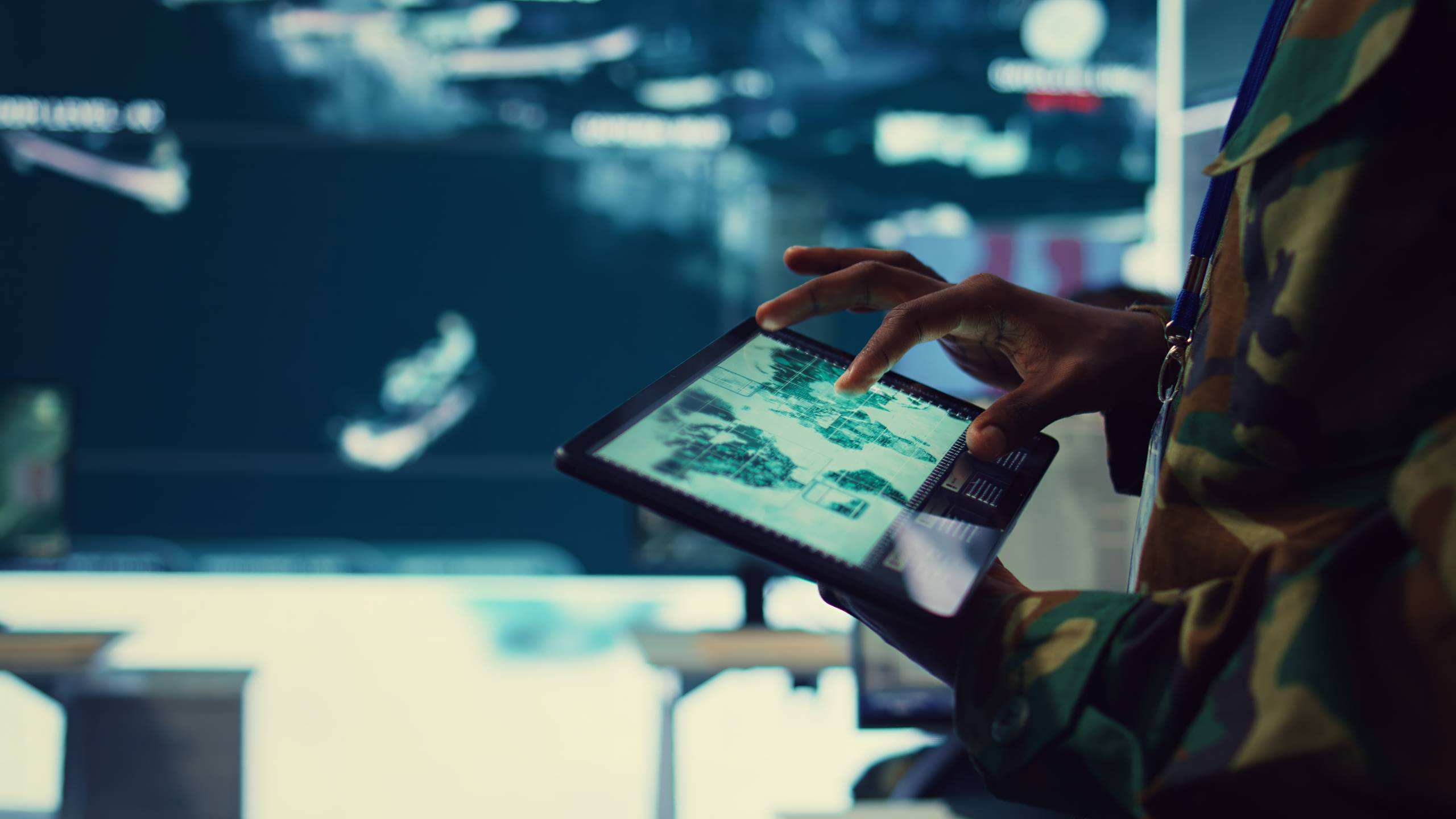 an army soldier analysing the military and defense data storage reports