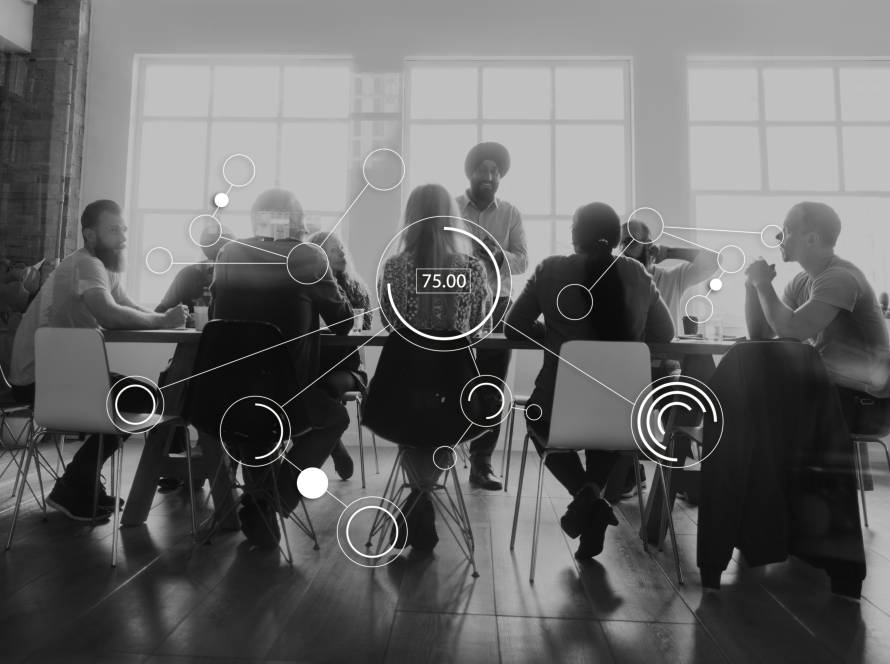 a group of people using communication and technology data storage solutions